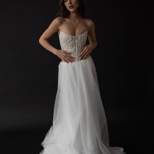 Adjustable Back Ribbon Corset with Transparent Embroidery, Beaded Appliqués, Elegant Special Occasion Wear