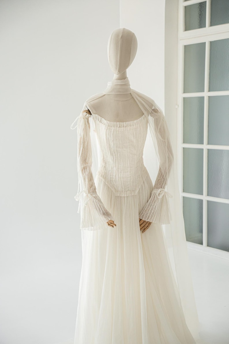 Silk Wedding Dress: Detachable Sleeves, Lace Corset (Ivory) image 10
