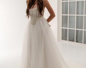 Elegant Embroidered Corset and Mesh Skirt, Lace Lingerie Set, Women's Dress, Wedding Undergarments, Romantic Gift