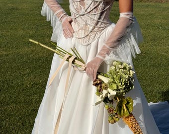 Romantic Wedding Dress, Exquisite Bridal Gown, Satin Dress, Wedding Dress with Long Train, Bohemian Bridal Dress