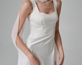 Ivory satin dress, Elegant Wedding Dress, White satin gown Wedding dress, Long Satin Dress, Party Dress, Engagement Dress, Gift For Bride