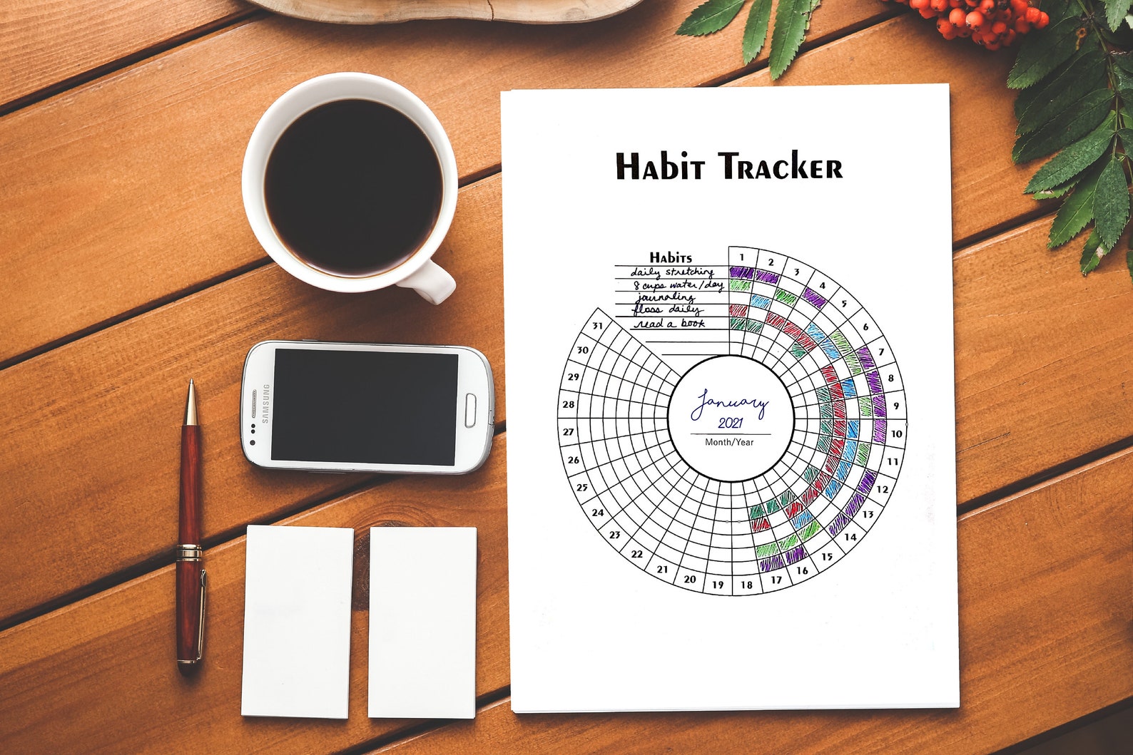 Habit Tracker Circle Wheel Chart, Monthly Yearly Digital Download