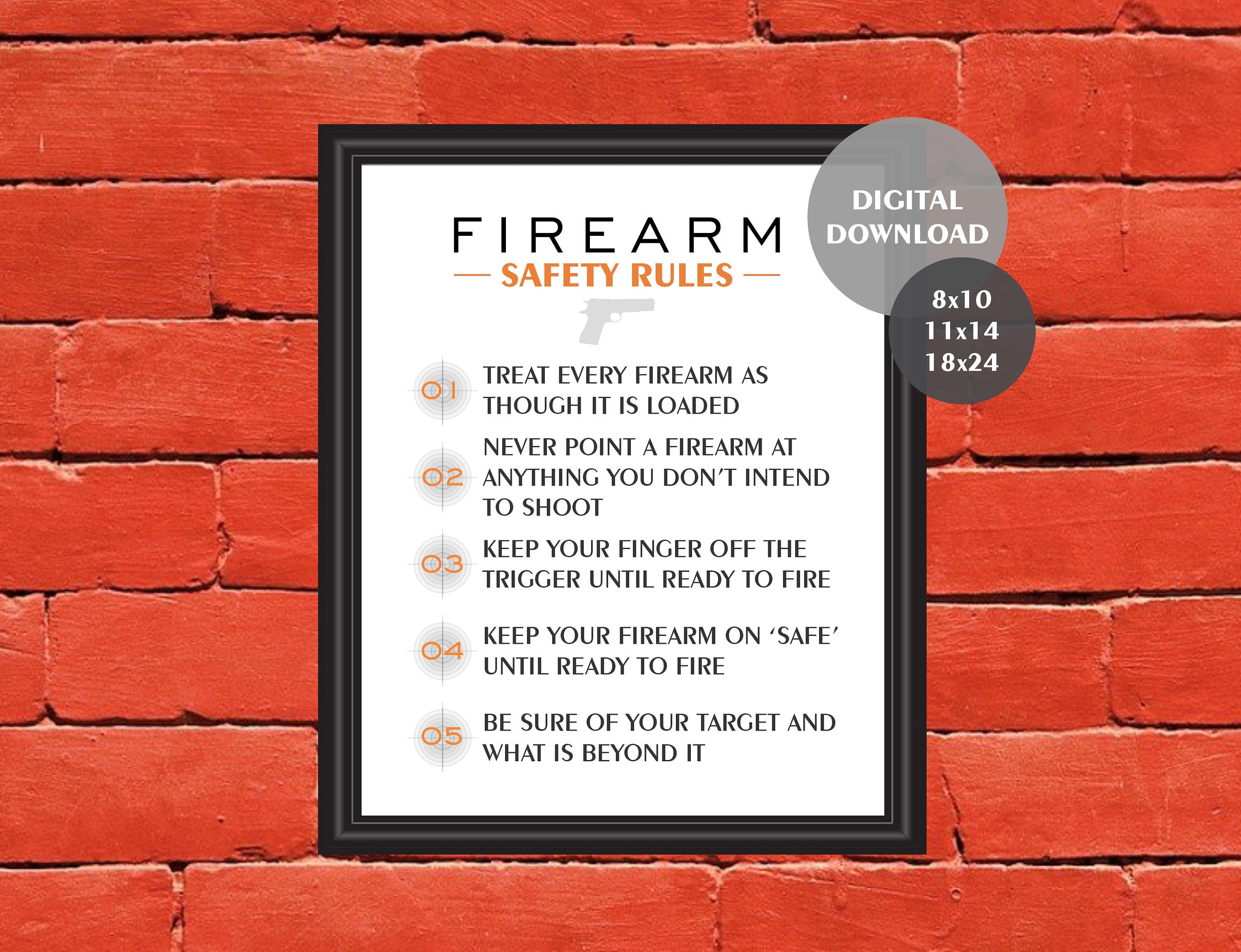 Printable Firearms Safety Rules Poster Sign For Firearms Etsy