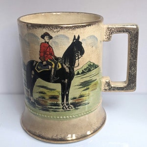 Vintage RCMP bone china Beer Mug Stein Large Coffee Cup Mounted Police Red Serge Canadiana Arthur Wood Pottery Made in England