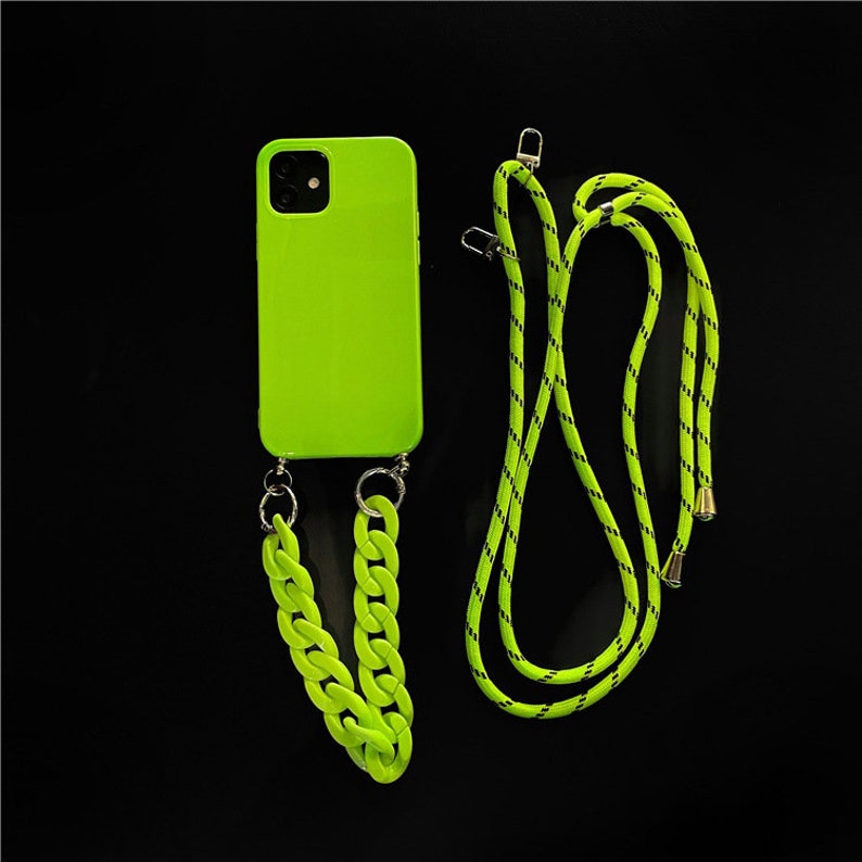 11 Pro Iphone 12 Fluorescent green chain lanyard crossbody iPhone Case Iphone 11 Iphone 78 plus Iphone XR Iphone XS Max Iphone XXS