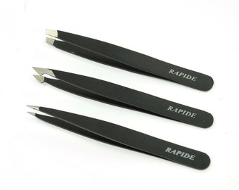 Beauty Eyelash Facial Hair Removing Combo Fine Slanted Tip Tweezers Black Set Of 3