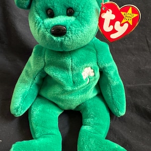 Ty Beanie Babies Erin Bear- MWMTS-St Patrick&#39;s Day Bear With RARE Many Tag Errors MINT