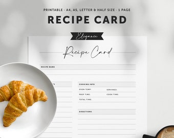 Recipe Card | Blank Recipe Printable | Printable Recipe | Printable PDF | A4, A5, Letter & Half | Instant Download | EL