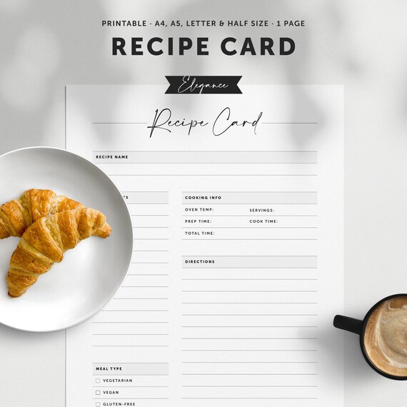Recipe Card Blank Recipe Printable Printable Recipe | Etsy
