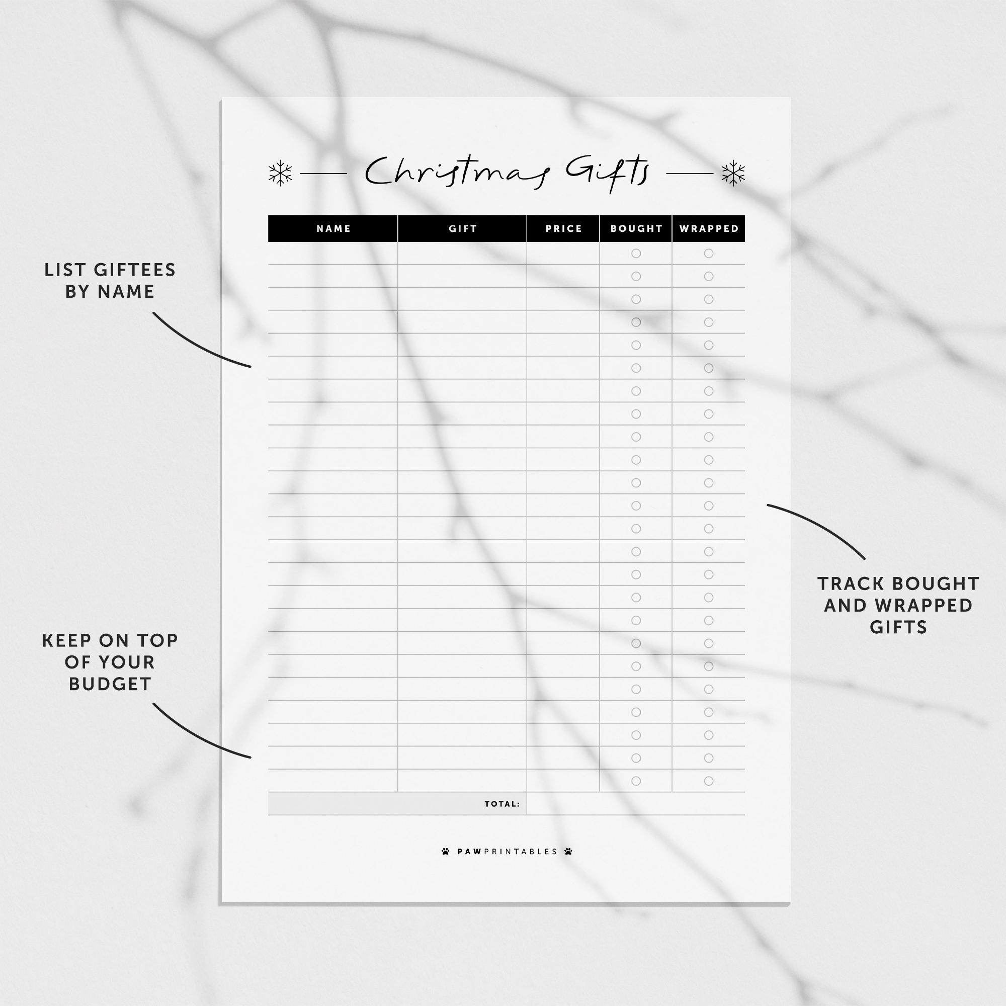 Christmas Gift List & Tracker | Printable Holiday Planner PDF | Print ...