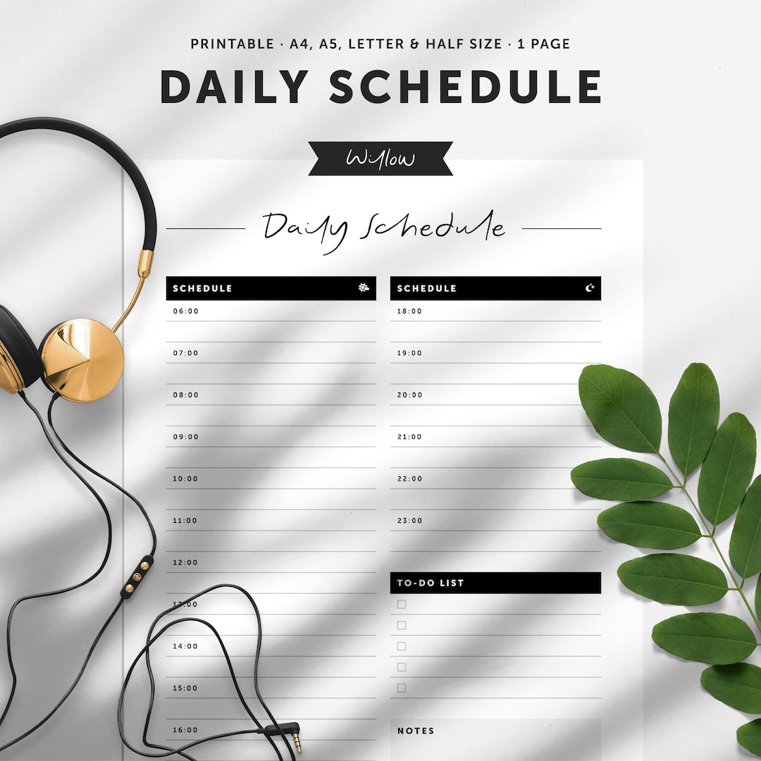 Daily Schedule | Printable Daily Planner PDF | Print A4, A5, Letter and ...