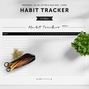 Habit Tracker | Monthly Habit Tracking and Daily Habit Log | Print A4, A5, Letter and Half | Instant Download | Willow