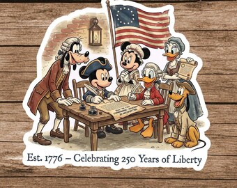 Cartoon Patriotic 250th Anniversary Sticker, Liberty Celebration Vinyl Decal, 1776 America History Car Magnet Gift