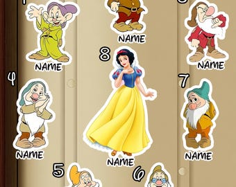 Personalized Snow White Magnets, Custom Name Fridge Magnet Set, Seven Dwarfs & Princess Magnets for Kids Gift Decor
