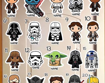 Personalized Star Wars Magnets, Custom Name Fridge Magnet Set, Cute Jedi Characters for Kids Room & Disney Cruise Gift