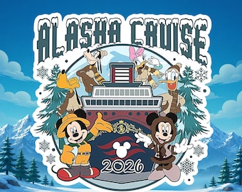 Mickey Minnie Alaska Cruise 2026 Sticker, Disney Cruise Vinyl Decal, Family Vacation Cartoon Sticker, Laptop Water Bottle Gift