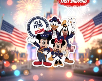 Disney America 250th Anniversary Sticker, 4th Of July, Independence Day Waterproof Sticker, Disney Patriotic Fourth Of July Car Magnet