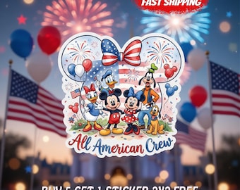 4th of July Disney Sticker, All American Crew Decal, Patriotic Family Vacation Sticker, USA Fireworks Cartoon