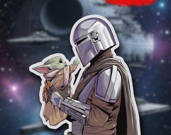 Mandalorian Grogu Sticker, Baby Yoda Vinyl Decal, Star Wars Inspired Sticker, Space Bounty Hunter Car Magnet Gift