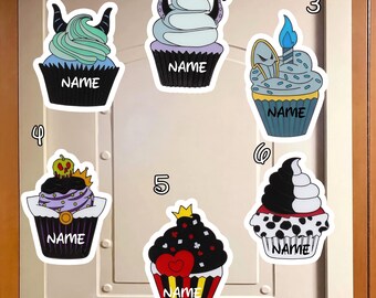 Disney Villain Cupcake Magnet, Personalized Cruise Door Magnet, Custom Disney Cruise Decor, Family Vacation Magnet Gift