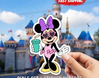 Cute Mouse Summer Sticker, Beach Drink Vinyl Decal, Cartoon Vacation Sticker Gift, Girly Travel Sticker, Car Magnet Summer Vibes
