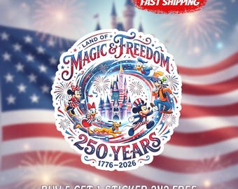 Magic and Freedom 250 Years Sticker, Patriotic 4th Of July Decal, USA 1776-2026 Fireworks Vinyl Sticker Gift