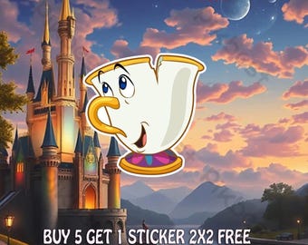 Chip Teacup Sticker, Cute Enchanted Cup Vinyl Decal, Fairytale Castle Car Magnet, Magical Storybook Sticker Gift