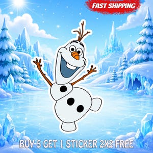 Olaf Snowman Sticker, Disney Frozen Vinyl Decal, Cute Winter Character Laptop Water Bottle Sticker image 1