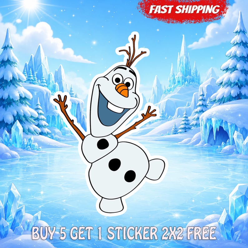 Olaf Snowman Sticker, Disney Frozen Vinyl Decal, Cute Winter Character Laptop Water Bottle Sticker image 1