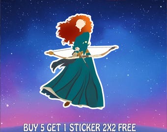 Brave Princess Archer Sticker, Red Hair Warrior Vinyl Decal, Fairytale Bow Girl Car Magnet, Fantasy Storybook Gift
