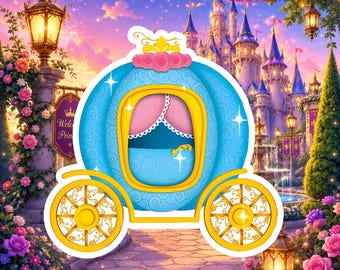 Cinderella Carriage Sticker, Disney Princess Pumpkin Coach Vinyl Decal, Fairytale Castle Movie Sticker, Laptop Water Bottle Gift