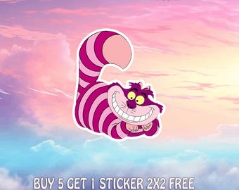 Cheshire Cat Sticker, Grinning Pink Cat Vinyl Decal, Wonderland Cat Car Magnet, Cute Fantasy Storybook Sticker, Magical Gift