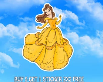 Belle Princess Sticker, Yellow Dress Fairytale Vinyl Decal, Beauty Inspired Car Magnet, Cute Storybook Fantasy Gift