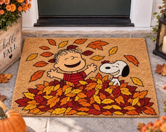 Cute Dog Fall Doormat, Autumn Leaf Front Door Mat, Thanksgiving Welcome Rug, Cozy Seasonal Home Decor,Funny Puppy Outdoor Door Mat,Fall Gift