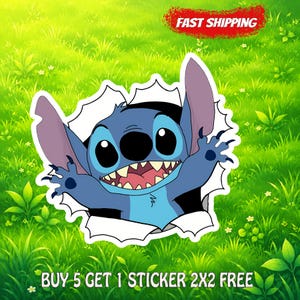 Lilo and Stitch Sticker, Disney Cartoon Vinyl Decal, Cute Stitch Blue Alien Character, Kids Laptop Water Bottle Gift bild 1
