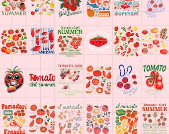 Funny Tomato Summer PNG Bundle, Farmers Market Sublimation, Tomato Girl Summer Shirt Design, Retro Garden Food Clipart, Farm Fresh Tomatoes