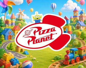 Pizza Planet Sticker, Alien Toy Story Inspired Vinyl Decal, Cute Space Pizza Waterproof Laptop Water Bottle Sticker