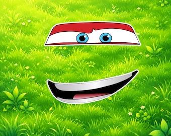 Lightning McQueen Eyes and Mouth Vinyl Decal, Bubble-Free Kiss-Cut Sticker Set for Car Laptop, Funny Cartoon Car Face Decal, Cars Inspired