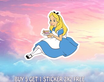 Alice Tea Party Sticker, Cute Wonderland Girl Vinyl Decal, Fairytale Princess Sticker, Magical Bookish Car Magnet, Fantasy Gift