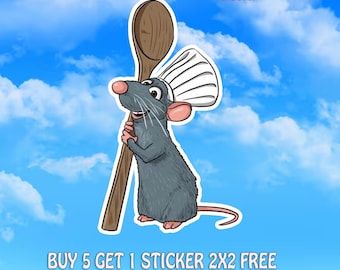 Remy Chef Mouse Sticker, Cute Cooking Rat Vinyl Decal, Foodie Cartoon Sticker, Kitchen Lover Car Magnet, Funny Chef Gift