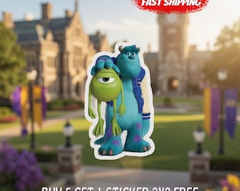 Monsters Inc Sticker, Sulley & Mike Wazowski Waterproof Vinyl Decal, Cute Pixar Cartoon Sticker