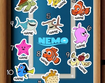 Todos los personajes Buscando a Nemo Dory Imán, Marlin Squirt Bruce Crush Jacques Imán de crucero, Ocean Fish Imán personalizado para puerta de crucero familiar