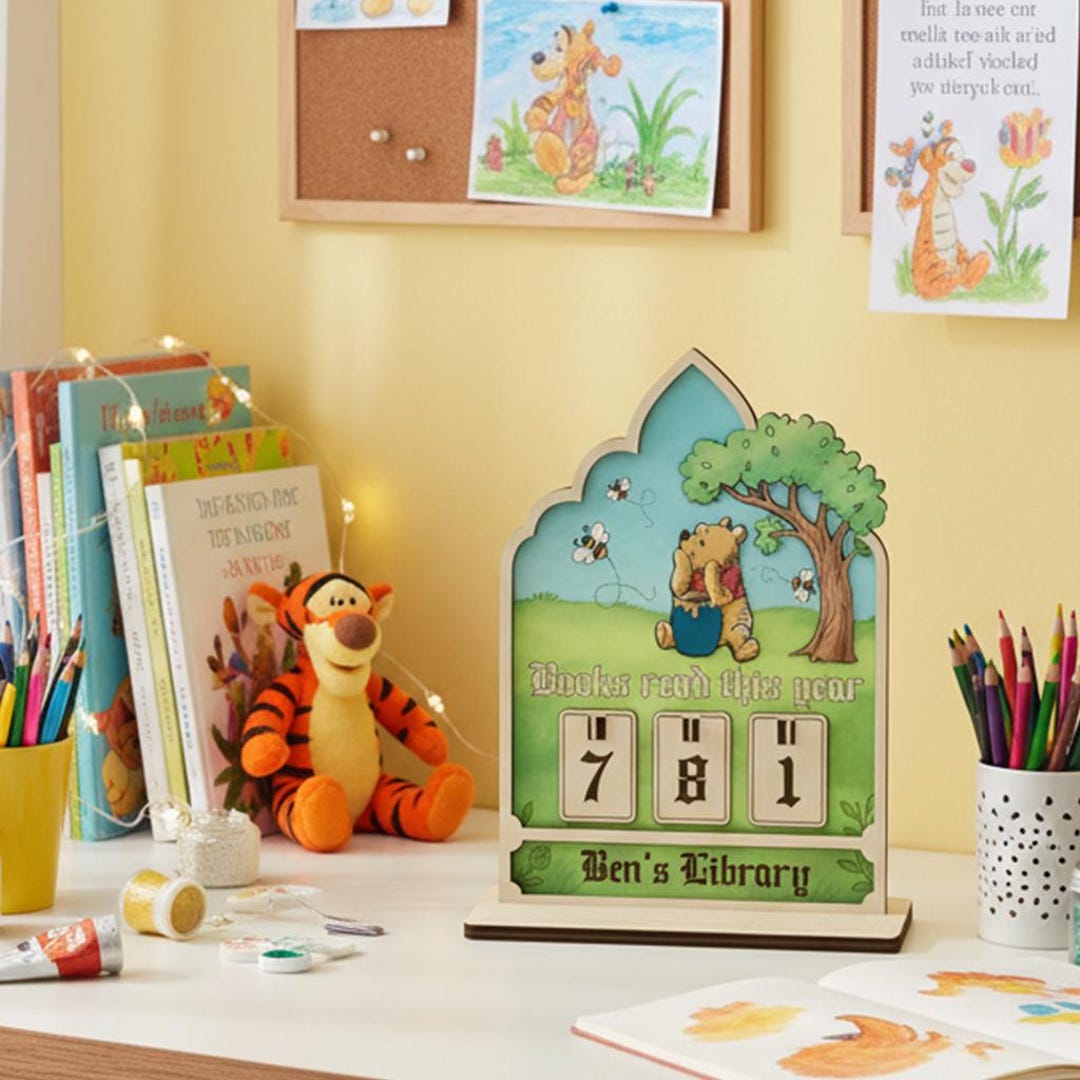 Winnie the Pooh Reading Tracker, Personalized Wooden Book Counter ...