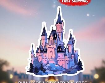 Pink Fantasy Castle Sticker, Princess Castle Decal, Dreamy Theme Park Sticker, Fairytale Aesthetic Laptop Water Bottle Vinyl Sticker