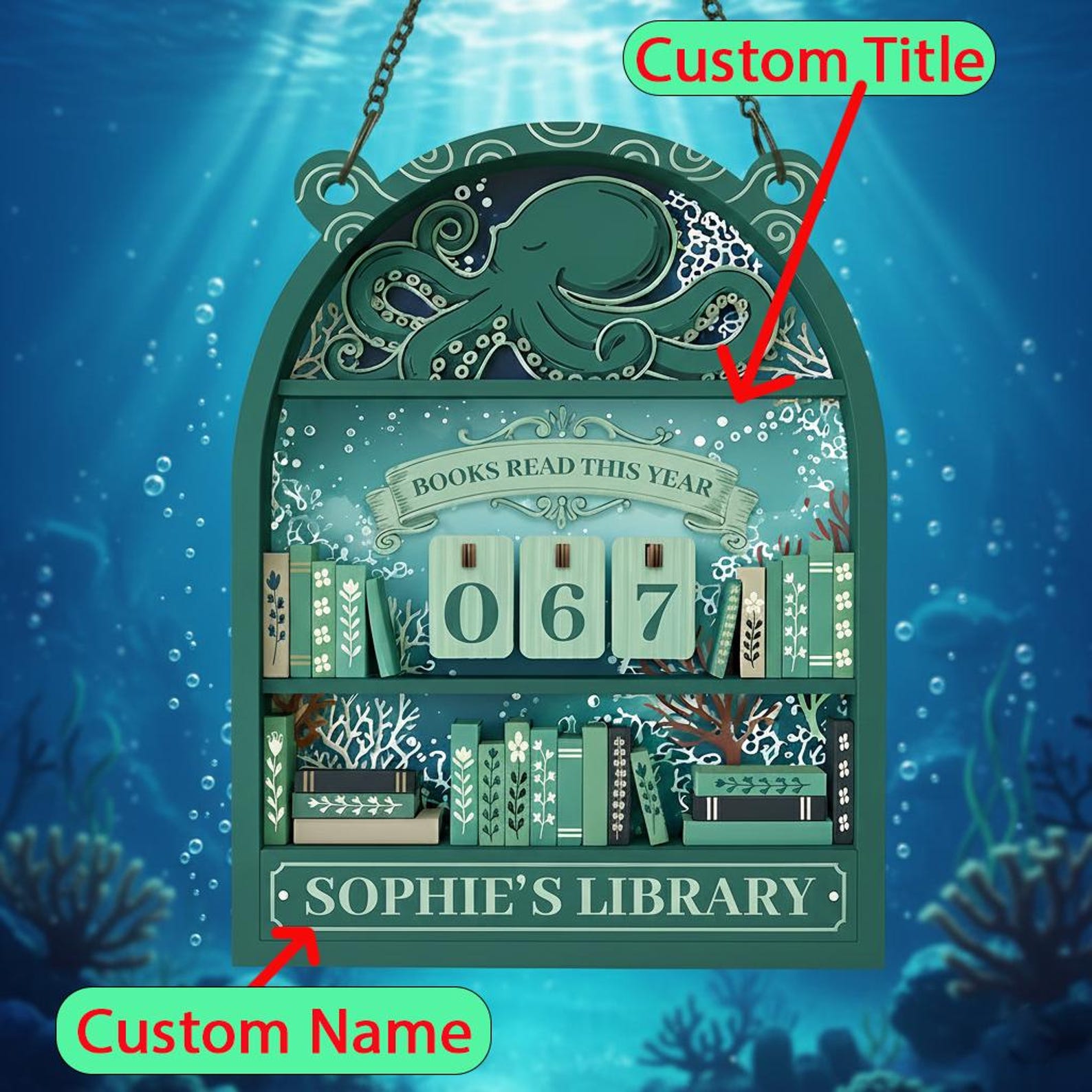 Ocean Book Tracker, Octopus Reading Tracker Sign, Underwater Bookshelf ...