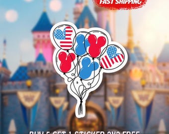 4th of July Mickey Balloons Sticker, USA Flag Vinyl Decal, Patriotic Disney Car Magnet, Independence Day Gift, Party Decoration