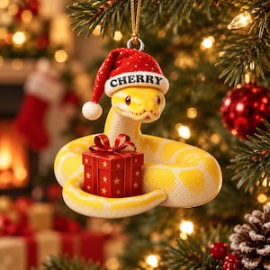 Personalized Snake Christmas Ornament, Custom Pet Name Ball Python Ornament, Cute Reptile Christmas Tree Decor, Gift for Snake Lovers
