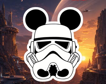 Mickey Mouse Stormtrooper Sticker, Disney Star Wars Vinyl Decal, Cute Sci Fi Helmet Cartoon Sticker, Laptop Water Bottle Gift