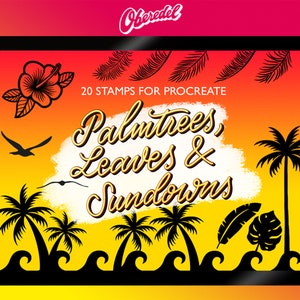 Procreate Pinsel & Stempel, Palmen, Sommer, Sonne, Beach, Himmel, Sonnenuntergang, Handlettering, Brush, Stamp, Palmtrees, Leaves, oberedel