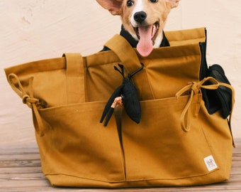 Cotton Canvas 'Marsu' Tote Bag + Pet Carrier | Durable and Water-resistant Softshell Lining | Stylish Dog Travel Bag